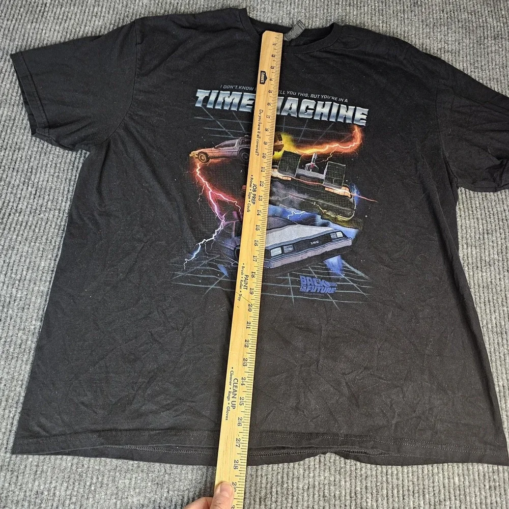 Back To The Future Time Machine Shirt Mens 2XL Black Movie Graphic Tee Gildan